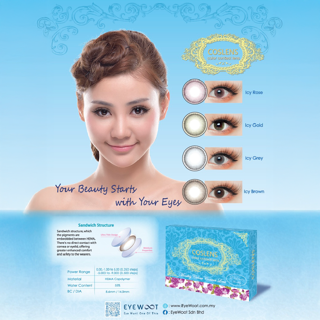COSLENS Blue Contact Lens (Icy Rose 14.2mm) | Daily Wear Cosmetic Lens - Image 2